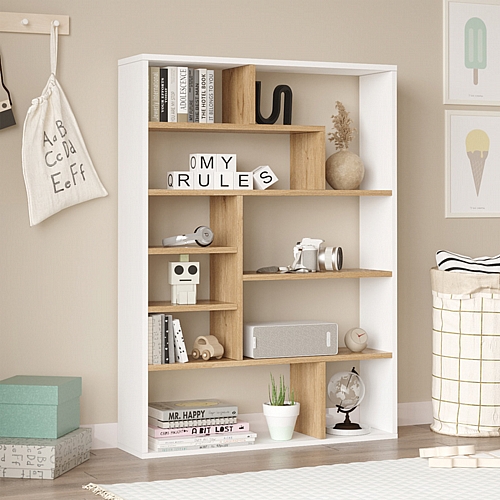Βιβλιοθήκη Decora pakoworld σε φυσικό-λευκό απόχρωση 90x22x123.6εκ
