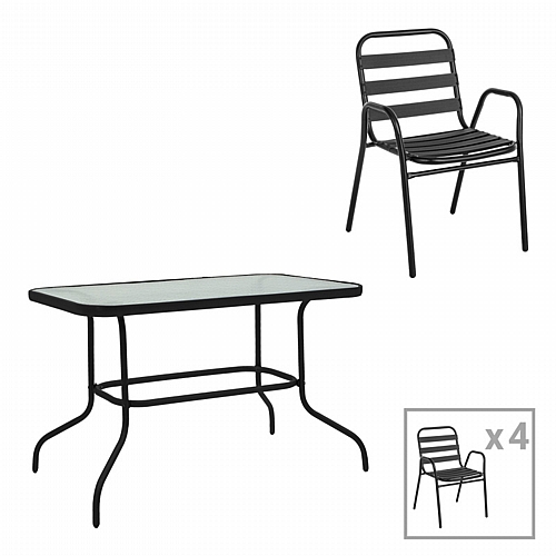Τραπεζαρία Valor-Sussie pakoworld σετ 5τεμ μέταλλο μαύρο-γυαλί 110x60x70εκ Τραπεζαρία Valor-Sussie pakoworld σετ 5τεμ μέταλλο μαύρο-γυαλί 110x60x70εκ