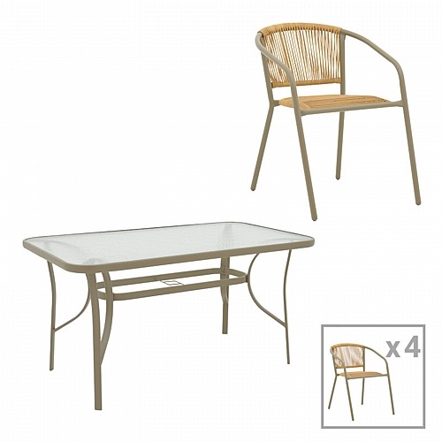 Τραπεζαρία Lindaria-Ensure pakoworld 5τεμ μέταλλο-γυαλί σε σαμπανιζέ απόχρωση 140x80x70εκ Τραπεζαρία Lindaria-Ensure pakoworld 5τεμ μέταλλο-γυαλί σε σαμπανιζέ απόχρωση 140x80x70εκ