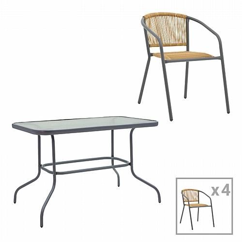 Τραπεζαρία Valor-Lindaria pakoworld σετ 5τεμ μέταλλο ανθρακί-γυαλί-pe rattan σε φυσική απόχρωση 110x60x70εκ Τραπεζαρία Valor-Lindaria pakoworld σετ 5τεμ μέταλλο ανθρακί-γυαλί-pe rattan σε φυσική απόχρωση 110x60x70εκ