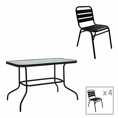 Τραπεζαρία Valor-Sussie pakoworld σετ 5τεμ μέταλλο μαύρο-γυαλί 110x60x70εκ Τραπεζαρία Valor-Sussie pakoworld σετ 5τεμ μέταλλο μαύρο-γυαλί 110x60x70εκ