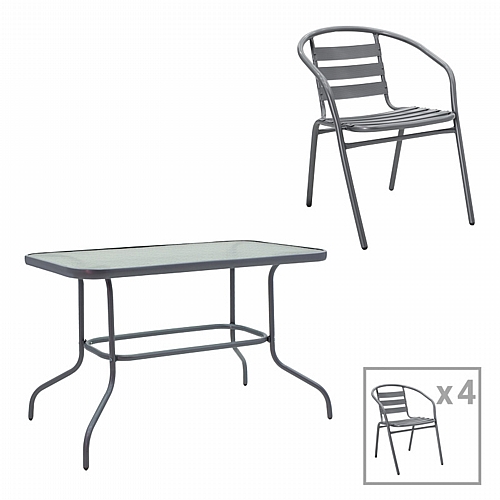 Τραπεζαρία Valor-Tade pakoworld σετ 5τεμ μέταλλο ανθρακί-γυαλί 110x60x70εκ Τραπεζαρία Valor-Tade pakoworld σετ 5τεμ μέταλλο ανθρακί-γυαλί 110x60x70εκ