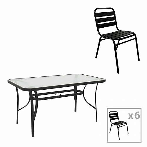 Τραπεζαρία Sussie-Ensure pakoworld 7τεμ μέταλλο-γυαλί σε μαύρη απόχρωση 140x80x70εκ Τραπεζαρία Sussie-Ensure pakoworld 7τεμ μέταλλο-γυαλί σε μαύρη απόχρωση 140x80x70εκ