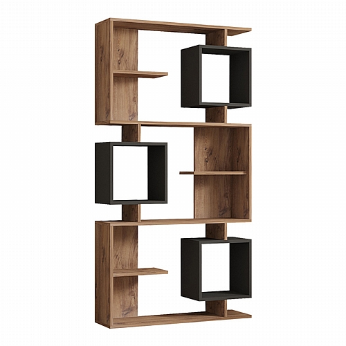 Βιβλιοθήκη Cubix pakoworld σε sonoma-ανθρακί απόχρωση 90x24,6x171,90εκ