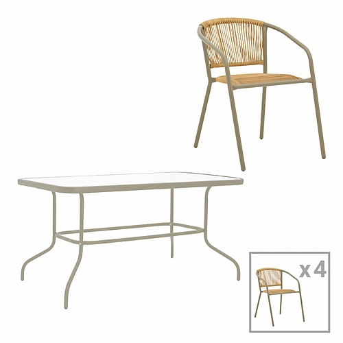 Τραπεζαρία Valor-Lindaria pakoworld σετ 5τεμ μέταλλο σε σαμπανιζέ και pe rattan σε φυσική απόχρωση 110x60x70εκ Τραπεζαρία Valor-Lindaria pakoworld σετ 5τεμ μέταλλο σε σαμπανιζέ και pe rattan σε φυσική απόχρωση 110x60x70εκ