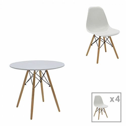 Τραπεζαρία Julita σετ 5τεμ pakoworld MDF και ξύλο οξιάς σε λευκή-φυσική απόχρωση Φ80x73εκ