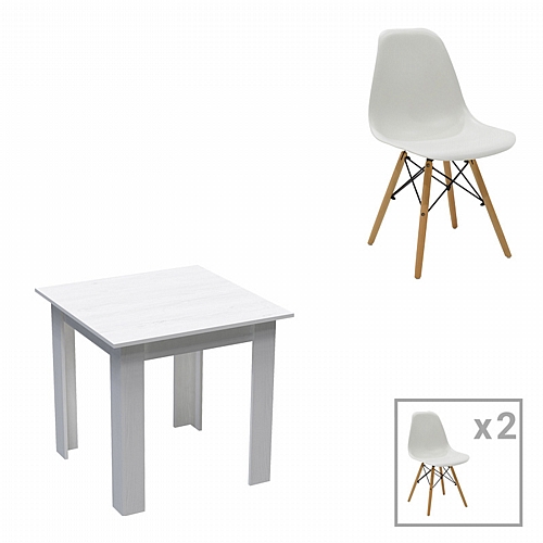 Τραπεζαρία Manka-Julita pakoworld σετ 3τεμ σε λευκή απόχρωση 80x80x77εκ