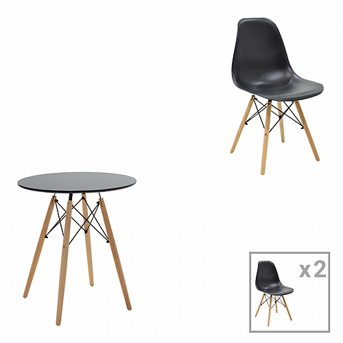 Τραπεζαρία Julita pakoworld σετ 3τεμ MDF μαύρο-ξύλο οξιάς σε φυσική απόχρωση Φ60x73εκ