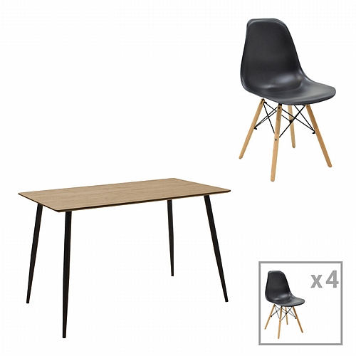 Τραπεζαρία Cuba-Julita pakoworld σετ 5τεμ MDF sonoma-μαύρο-φυσικό 120x70x76εκ