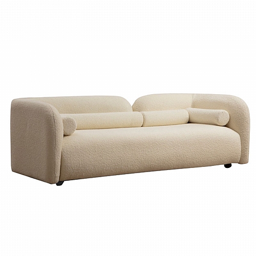 Καναπές 3θέσιος Tranquil I pakoworld ύφασμα μπουκλέ κρεμ 228x90x74εκ