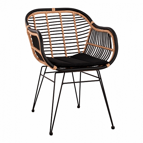 ΠΟΛΥΘΡΟΝΑ ΜΕ ΜΑΞΙΛΑΡΙ ΜΕΤΑΛΛΙΚΗ FB95663 ΜΕ WICKER ΜΠΕΖ & ΜΑΥΡΟ ΧΡΩΜΑ  58x60x82Υ εκ.