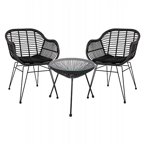 ΣΕΤ ΤΡΑΠΕΖΑΡΙΑΣ 3ΤΜΧ FB911871 ΜΕΤΑΛΛΟ & RATTAN ΣΕ ΜΑΥΡΟ ΧΡΩΜΑ