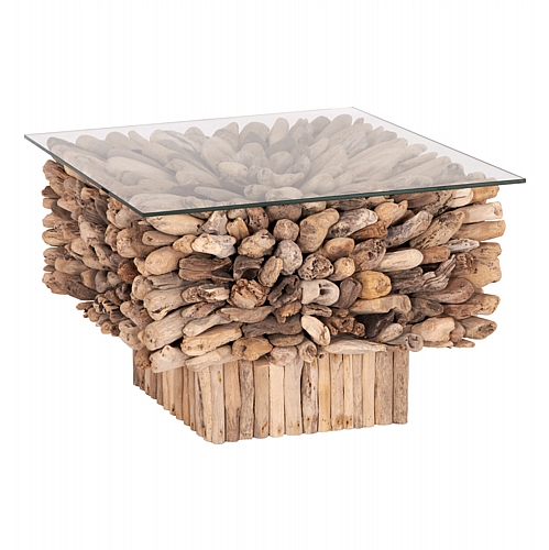 ΤΡΑΠΕΖΙ ΣΑΛΟΝΙΟΥ ΤΕΤΡΑΓΩΝΟ FB99961 DRIFTWOOD--ΓΥΑΛΙ 75x75x51Υεκ.