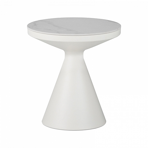Βοηθητικό τραπέζι Coozlin Inart sintered stone σε απόχρωση λευκό μαρμάρου με λευκό μέταλλο Φ50x50εκ