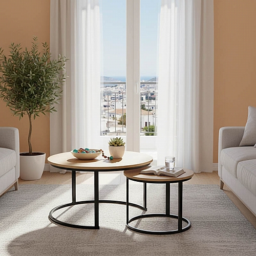 Τραπέζια σαλονιού Solme I pakoworld 2τεμ σε oak απόχρωση με μαύρα μεταλλικά πόδια Τραπέζια σαλονιού Solme I pakoworld 2τεμ σε oak απόχρωση με μαύρα μεταλλικά πόδια