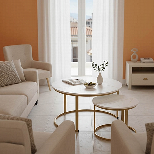 Τραπέζια σαλονιού Solme I pakoworld 2τεμ σε λευκή μαρμάρου απόχρωση με χρυσά μεταλλικά πόδια Τραπέζια σαλονιού Solme I pakoworld 2τεμ σε λευκή μαρμάρου απόχρωση με χρυσά μεταλλικά πόδια