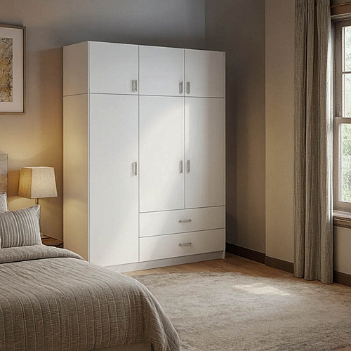 Ντουλάπα τρίφυλλη Royal pakoworld με συρτάρια και πατάρι λευκό 150x58x230εκ Ντουλάπα τρίφυλλη Royal pakoworld με συρτάρια και πατάρι λευκό 150x58x230εκ