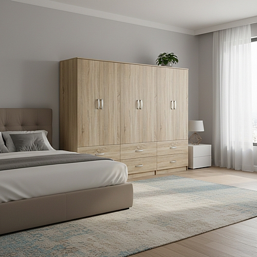 Ντουλάπα εξάφυλλη με συρτάρια Lego pakoworld sonoma 240x42x180εκ Ντουλάπα εξάφυλλη με συρτάρια Lego pakoworld sonoma 240x42x180εκ