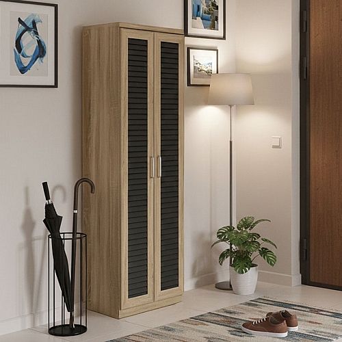 Παπουτσοθήκη-ντουλάπα SANTE pakoworld 21 ζεύγων σε sonoma-ανθρακί απόχρωση 60x37x183εκ