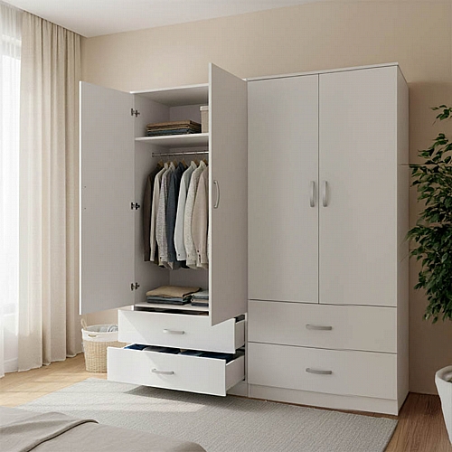 Ντουλάπα τετράφυλλη με συρτάρια Lego pakoworld λευκή 160x42x180εκ Ντουλάπα τετράφυλλη με συρτάρια Lego pakoworld λευκή 160x42x180εκ