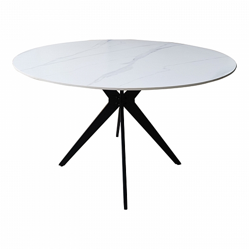 Τραπέζι Orbital pakoworld sintered stone λευκή όψη μαρμάρου με μαύρα μεταλλικά πόδια Φ120x76εκ Τραπέζι Orbital pakoworld sintered stone λευκή όψη μαρμάρου με μαύρα μεταλλικά πόδια Φ120x76εκ