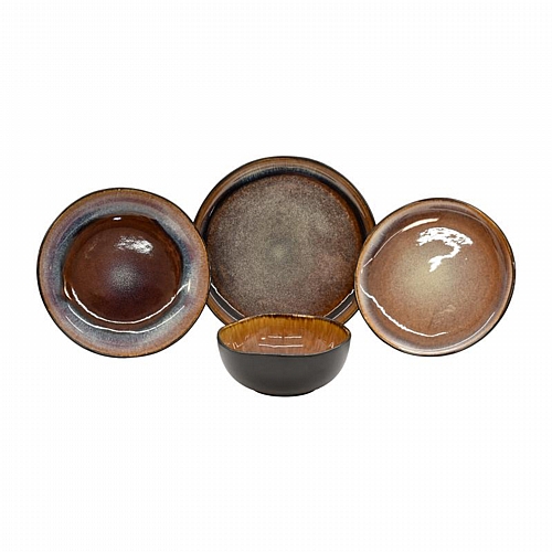 ΣΕΤ ΦΑΓΗΤΟΥ 16τμχ Fylliana FL25180 STONEWARE ΣΚΟΥΡΟ ΚΑΦΕ ΧΡΩΜΑ