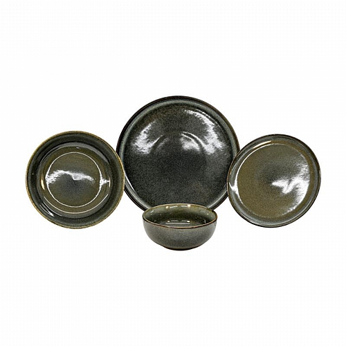 ΣΕΤ ΦΑΓΗΤΟΥ 16τμχ Fylliana FL25143 STONEWARE ΣΚΟΥΡΟ ΠΡΑΣΙΝΟ ΧΡΩΜΑ