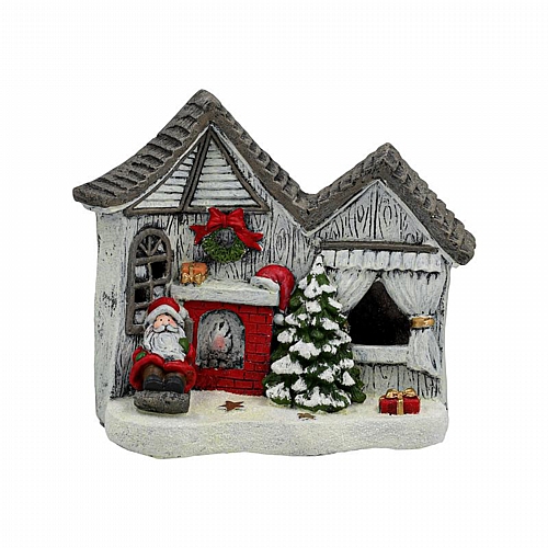 ΧΡΙΣΤΟΥΓΕΝΝΙΑΤΙΚΟ ΚΕΡΑΜΙΚΟ ΣΠΙΤΙ ΜΕ ΑΓΙΟ ΒΑΣΙΛΗ ΜΕ LED FYLLIANA FL236107 ΓΚΡΙ-ΛΕΥΚΟ-ΚΟΚΚΙΝΟ ΧΡΩΜΑ 44x20x36εκ