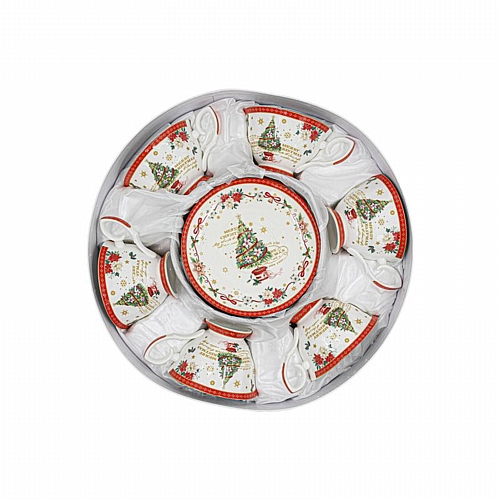 ΧΡΙΣΤΟΥΓΕΝΝΙΑΤΙΚΟ ΚΕΡΑΜΙΚO ΣΕΤ ΚΑΦΕ 6 ΤΕΜ ΣΕ ΚΟΥΤΙ Fylliana FL80068 ΛΕΥΚΟ-ΚΟΚΚΙΝΟ ΧΡΩΜΑ