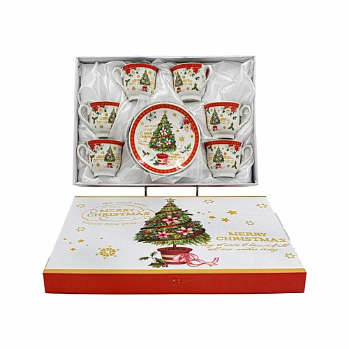 ΧΡΙΣΤΟΥΓΕΝΝΙΑΤΙΚΟ ΚΕΡΑΜΙΚO ΣΕΤ ΚΑΦΕ 6 ΤΕΜ ΣΕ ΚΟΥΤΙ Fylliana FL909017 ΛΕΥΚΟ-ΚΟΚΚΙΝΟ ΧΡΩΜΑ 6x6εκ