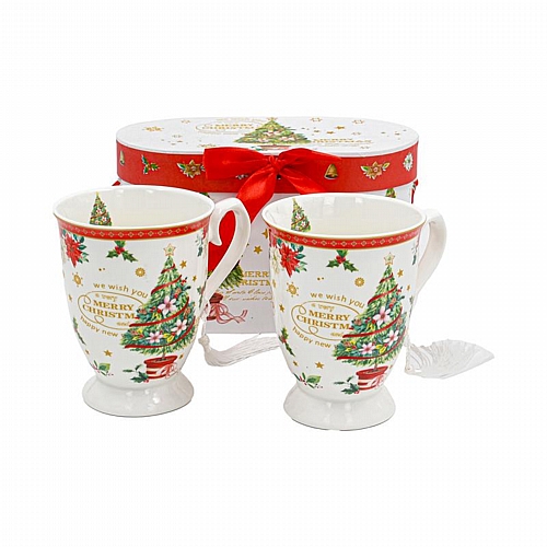 ΧΡΙΣΤΟΥΓΕΝΝΙΑΤΙΚΗ ΚΕΡΑΜΙΚΗ ΚΟΥΠΑ ΣΕΤ 2 ΤΕΜ ΣΕ ΚΟΥΤΙ Fylliana FL306612 ΛΕΥΚΟ-ΚΟΚΚΙΝΟ-ΠΡΑΣΙΝΟ 12x11εκ