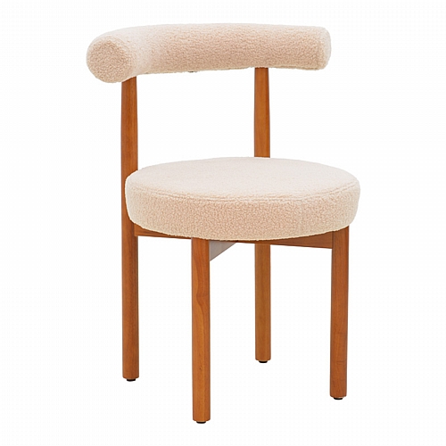 Καρέκλα Fenza pakoworld μπεζ μπουκλέ ύφασμα-πόδι ξύλο οξιάς σε καρυδί απόχρωση 60x54x75εκ