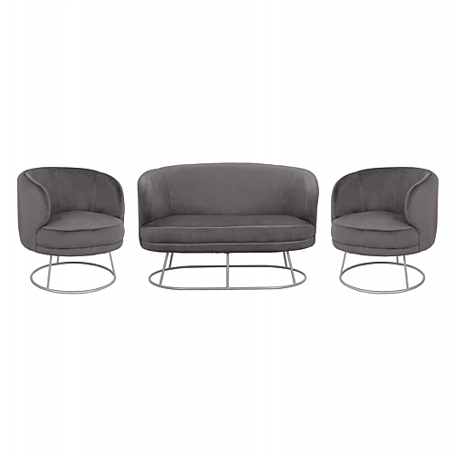 ΣΕΤ ΣΑΛΟΝΙ 2ΘΕΣΙΟΣ & 2 ΠΟΛΥΘΡΟΝΕΣ ΓΚΡΙ ΒΕΛΟΥΔΟ ΑΣΗΜΙ ΒΑΣΗ FB911051.01