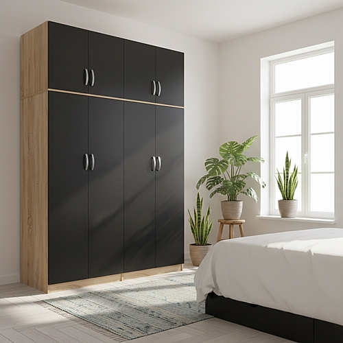 Ντουλάπα τετράφυλλη με πατάρι Athos Ι pakoworld sonoma-ανθρακί 160x42x240εκ Ντουλάπα τετράφυλλη με πατάρι Athos Ι pakoworld sonoma-ανθρακί 160x42x240εκ