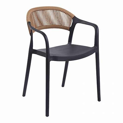 Πολυθρόνα Ankara pakoworld στοιβαζόμενη pp-pe rattan σε μαύρη-φυσική απόχρωση 54x55.5x77εκ