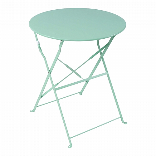 Τραπεζι Bistro pakoworld μεταλλικό αναδιπλούμενο σε μέντα απόχρωση Φ60x71εκ