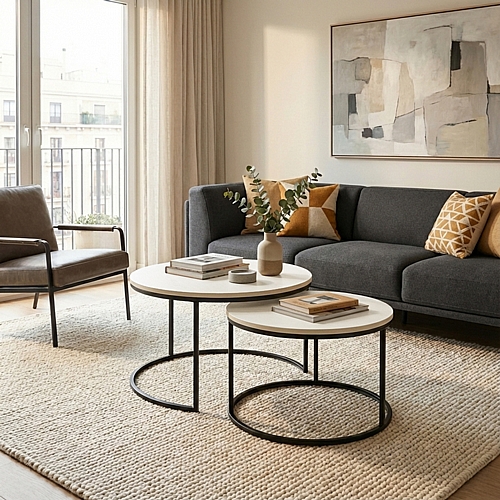 Τραπέζι σαλονιού Solme pakoworld σετ 2τεμ κρεμ-πόδι μαύρο μέταλλο Τραπέζι σαλονιού Solme pakoworld σετ 2τεμ κρεμ-πόδι μαύρο μέταλλο