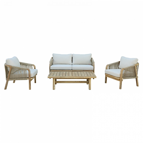 Σαλόνι κήπου Malibu pakoworld μασίφ ξύλο ακακίας-ύφασμα μπεζ