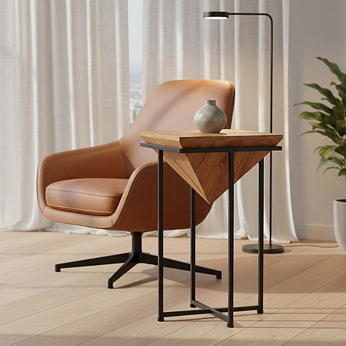 Βοηθητικό τραπέζι Miles ΙΙ pakoworld μασίφ ξύλο ακακίας σε φυσική απόχρωση με μαύρα μεταλλικά πόδια 29x29x54εκ