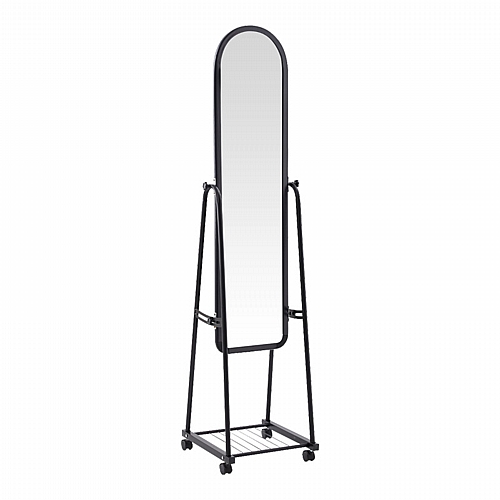 Καθρέπτης τροχήλατος Lomna pakoworld pp-μεταλλικός με ράφι σε μαύρη απόχρωση 38.5x37.5x160εκ