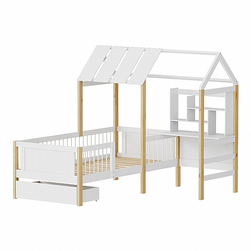 Παιδικό κρεβάτι Bedria pakoworld τ. Montessori ξύλο σε λευκή-φυσική απόχρωση 90x190εκ