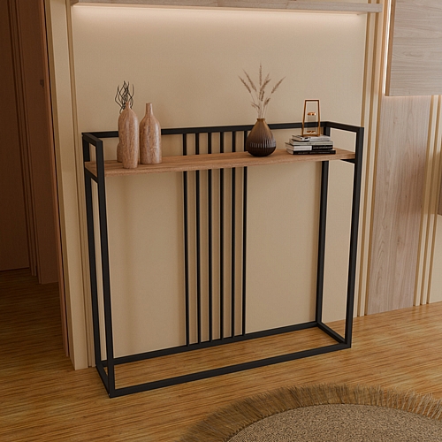 Κονσόλα Convida pakoworld oak με μαύρο μεταλλικό σκελετό 100x25x90εκ