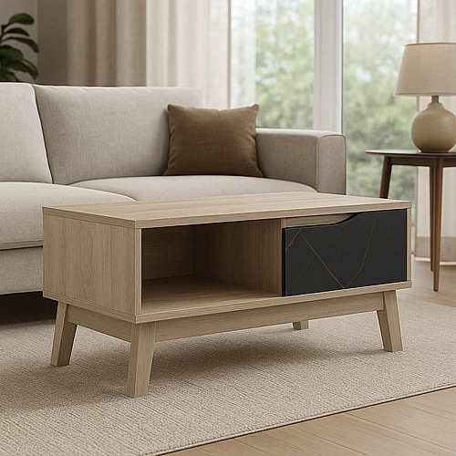 Τραπέζι σαλονιού Judas pakoworld σε μαύρο μαρμάρου-sonoma απόχρωση 90x45x38.5εκ