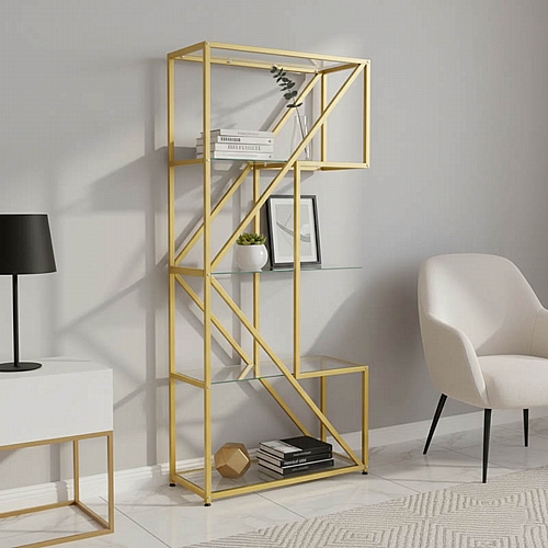 Ραφιέρα Aylan pakoworld γυαλί - μέταλλο σε χρυσή απόχρωση 100x30x200εκ Ραφιέρα Aylan pakoworld γυαλί - μέταλλο σε χρυσή απόχρωση 100x30x200εκ