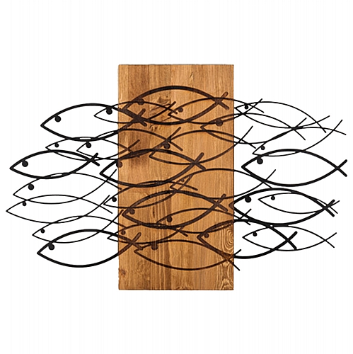 ΔΙΑΚΟΣΜΗΤΙΚΟ ΤΟΙΧΟΥ ΨΑΡΙΑ FB94811-ΦΥΛΛΑ ΜΕΤΑΛΛΟΥ ΜΑΥΡΑ-ΞΥΛΟ 87x3(βάθος)x58Υεκ.