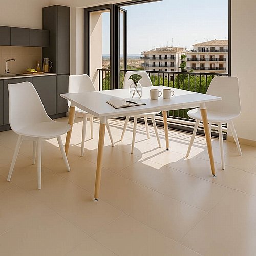 Τραπεζαρία με Καρέκλες Gaston λευκό και Τραπέζι Natali λευκό 120x80x76εκ Σετ 5τεμ