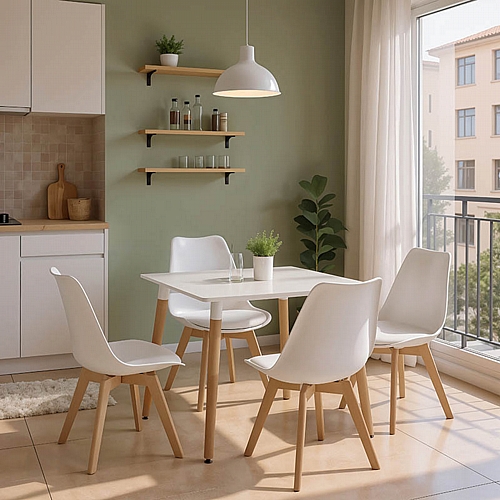 Τραπεζαρία με Καρέκλες Gaston λευκό και Τραπέζι Natali λευκό 80x80x76εκ Σετ 5τεμ