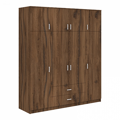 Ντουλάπα τετράφυλλη με συρτάρια Royal pakoworld καρυδι-oak 200x58x230εκ