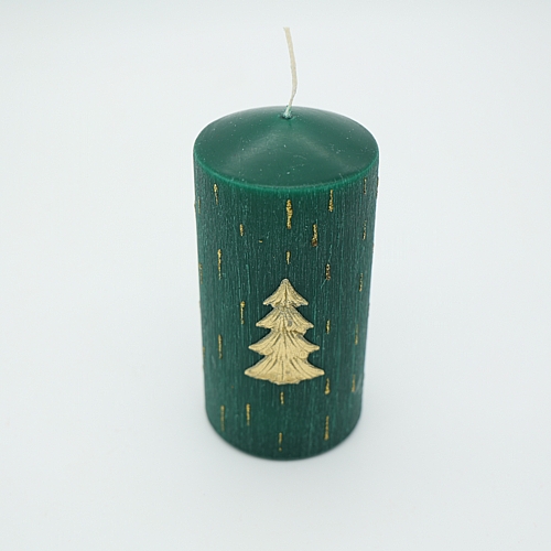 Χριστουγεννιάτικο πράσινο κερί με χρυσό δεντράκι