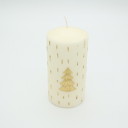 Χριστουγεννιάτικο λευκό κερί με χρυσό δεντράκι